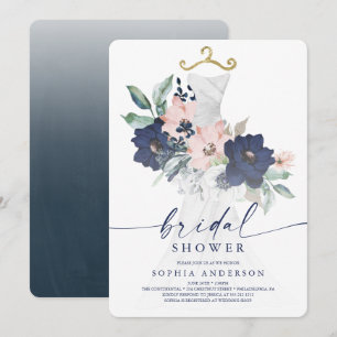 Elegant Navy Floral Bridal Shower Invitation Kaart