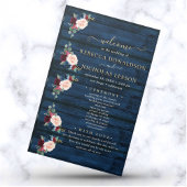 Elegant Navy Floral Calligraphy Wedding Programme
