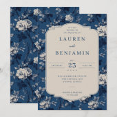 Elegant Navy Floral Kaart (Voorkant / Achterkant)