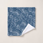 Elegant Navy Floral Monogram Bad Handdoek (Wasdoekje)