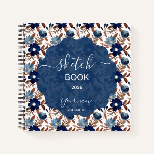 Elegant Navy Floral Notitieboek (Voorkant)