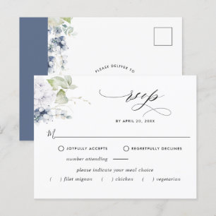 Elegant Navy Floral RSVP Briefkaart zonder maaltij