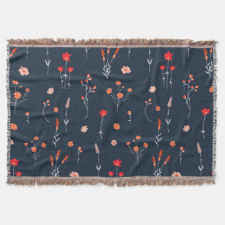 Elegant Navy Floral Throw Blanket Deken