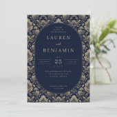 Elegant Navy Floral Wedding Invitation (Debout devant)