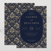 Elegant Navy Floral Wedding Invitation (Devant / Derrière)