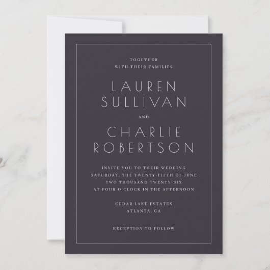 Elegant Navy Formal Wedding Invitation (Devant)