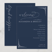 Elegant Navy Geometric Wedding Ceremony Schedule Programma (Voorkant / Achterkant)