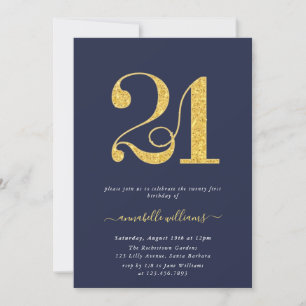 Elegant Navy & Gold 21e verjaardag Kaart