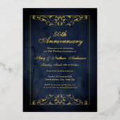 Elegant Navy Gold 50ste bruiloft Jubileum Folie Uitnodiging (Voorkant)
