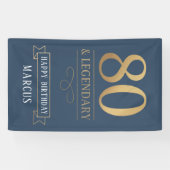 Elegant Navy & Gold 80th & Legendary Birthday Spandoek (Horizontaal)