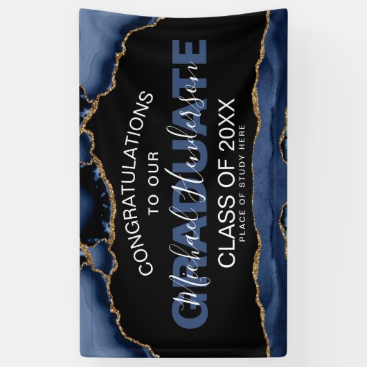 Elegant Navy & Gold Abstract Afstuderen Banner (Verticaal)