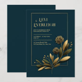 Elegant Navy Gold Botanical Wedding Kaart (Voorkant / Achterkant)