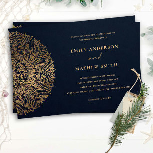 ELEGANT NAVY GOLD CLASSIC  MANDALA WEDDING KAART