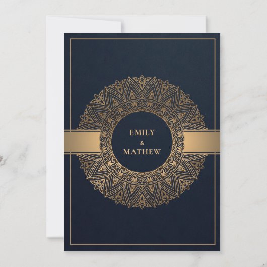 ELEGANT NAVY GOLD CLASSIC MANDALA WEDDING KAART (Achterkant)