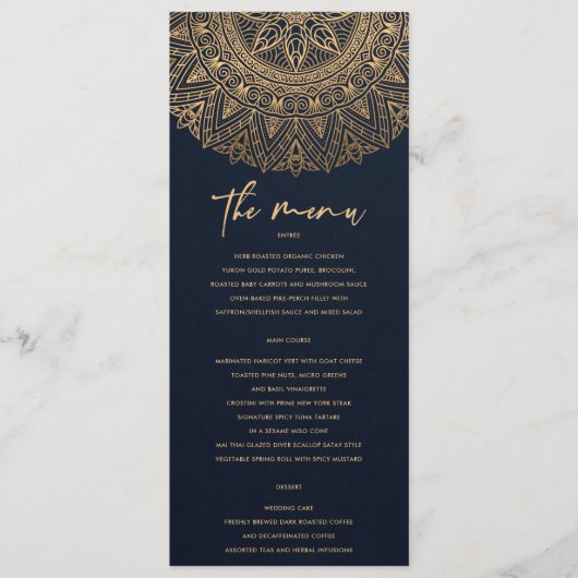 ELEGANT NAVY GOLD CLASSIC  MANDALA WEDDING MENU (Voorkant)