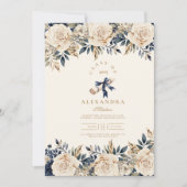 Elegant Navy Gold Floral Afstuderen Kaart (Voorkant)