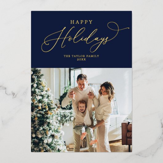 Elegant Navy Gold Foil Prettige feestdagen Kerstmi (Voorkant)