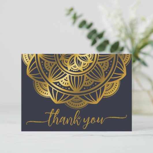 Elegant Navy Gold Mandala Dank u Bedankkaart (Staand voorkant)