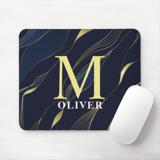 Elegant Navy & Gold Mannen monogram Muismat (Met muis)