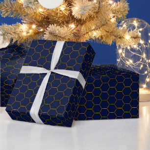 Elegant Navy & Gold Octagon Cadeaupapier