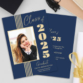 Elegant Navy Gold Photo Lijst 2025 Afstuderen Aankondiging