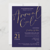 Elegant Navy & Gold Script Business Annual Gala Kaart (Voorkant)