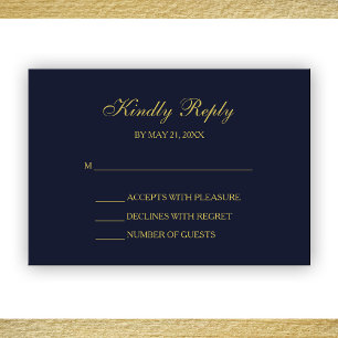 Elegant Navy & Gold Script RSVP-kaarten RSVP Kaartje