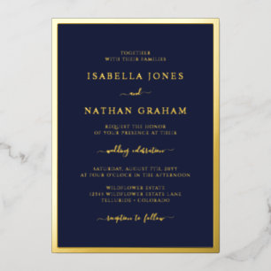 Elegant Navy Gold Wedding Folie Uitnodiging