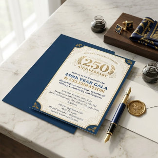 Elegant Navy & Goud 250ste Jubileum Gala Kaart