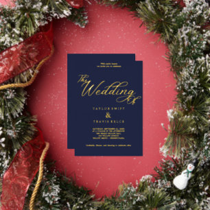 Elegant Navy & Goud Folie Bruiloft Uitnodiging