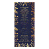 Elegant Navy & Gouden Bloemen Bruiloftsprogramma Reclamekaart (Achterkant)