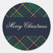Elegant Navy Green Plaid Christmas Ronde Sticker (Voorkant)