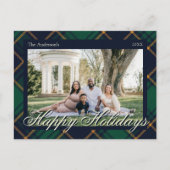 Elegant Navy Green Plaid Happy Holidays Briefkaart (Voorkant)