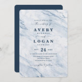 Elegant Navy & Light Blue Metallic marmer Wedding Kaart (Voorkant / Achterkant)