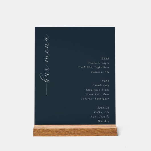 Elegant Navy Minimalist Bar Menu (Recto)
