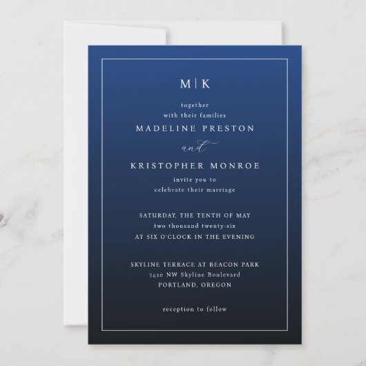 Elegant Navy Minimalist Invitations (Devant)