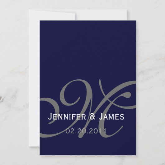 Elegant Navy Monogram Names Wedding Invitation Kaart (Voorkant)