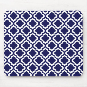 Elegant Navy Moroccan Trellis Quatrefoil Clover Muismat