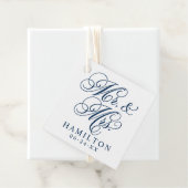 Elegant Navy Mr en Mrs Script Custom Monogram Bedankjes Labels (In situ)