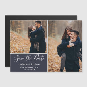 Elegant Navy Photo Collage Silver Save the Date Magnetische Uitnodiging