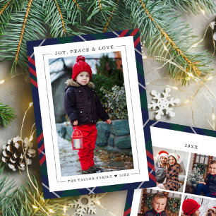 Elegant Navy Red Green Tartan Pset Multi Photo Feestdagenkaart