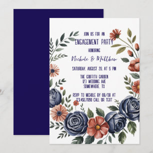 Elegant Navy-Roos en Koraal Verlovingsfeestje Kaart
