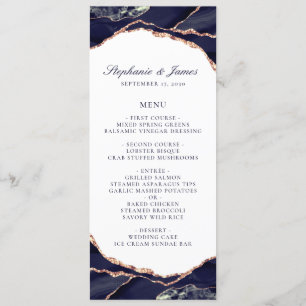 Elegant Navy Roos Gold Foil Agate Wedding Menu