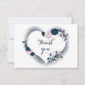 Elegant Navy & roze bloemenhart Bedankkaart (Voorkant)