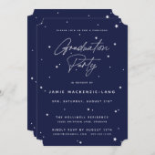 Elegant Navy Script and Stars Graduation Party Kaart (Voorkant / Achterkant)