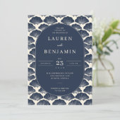 Elegant Navy Seashell Wedding Invitation (Debout devant)