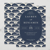 Elegant Navy Seashell Wedding Invitation (Devant / Derrière)