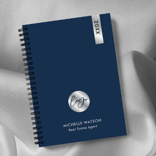 Elegant Navy & Silvee Zakelijk Logo 2027 Planner