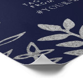 Elegant Navy & Silver Floral bruiloft Welkom Poster (Hoek)