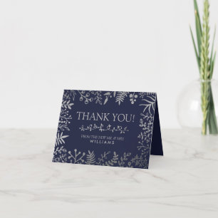 Elegant Navy & Silver Floral Wedding Collectie Bedankkaart